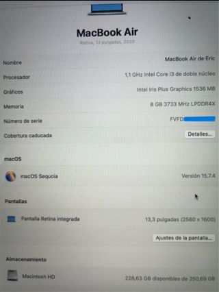 MacBook Air 13 Retina 2020 Plata