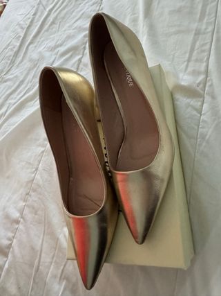 Scarpe décolleté oro cerimonia tacco largo