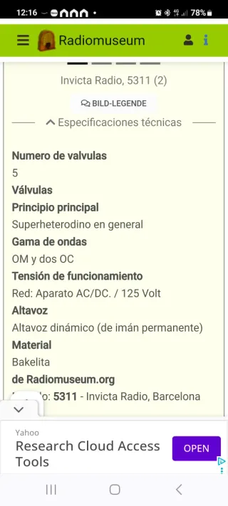 Radio de válvulas antigua Invicta