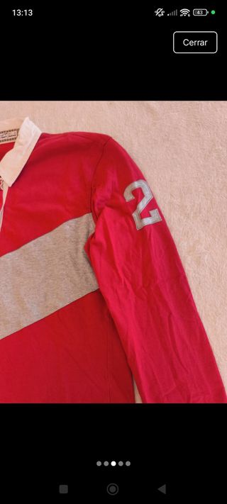 Polo Burberry L Mujer Rojo/Gris