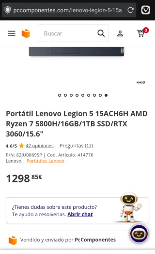 Portátil Lenovo Legion 5 15ACH6H (82JU017YSP)