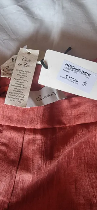 Pantaloni Souvenir misto lino corallo