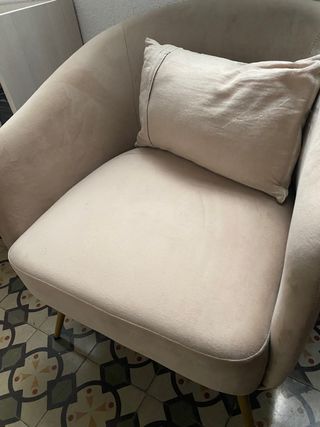2 Sillones Terciopelo Beige Patas Doradas