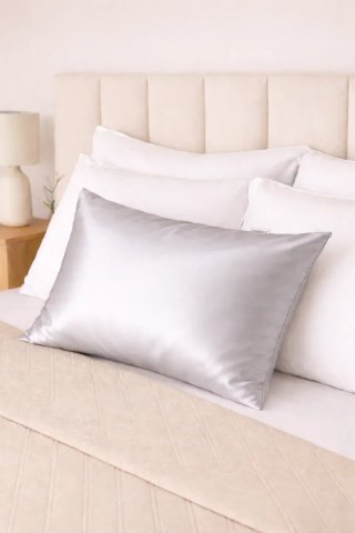 Funda de almohada de satén gris, antiestrés.