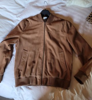 Giubbotto bomber in pelle scamosciata cognac