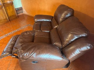 Sofá reclinable polipiel marrón