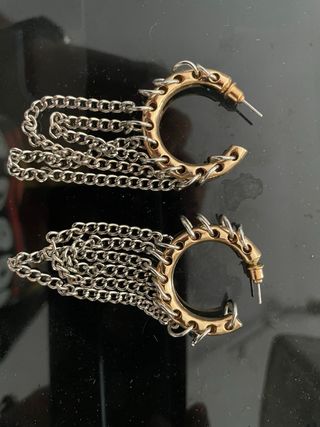 Pendientes Aro Dorados con Cadenas Plateadas