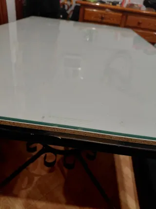 Mesa forja cristal y madera brasero