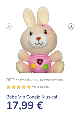Conejo Musical Juguettos Bebé Vip 6m+