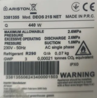 (E9) Deshumidificador Ariston 21L