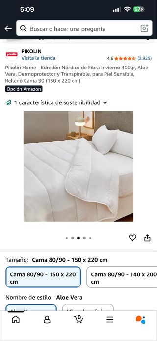 Edredón Nórdico Pikolin Invierno 400gr Aloe Vera