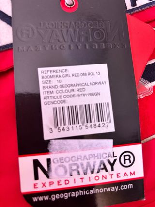 Abrigo NORWAY Geographical Infantil Rojo talla 10