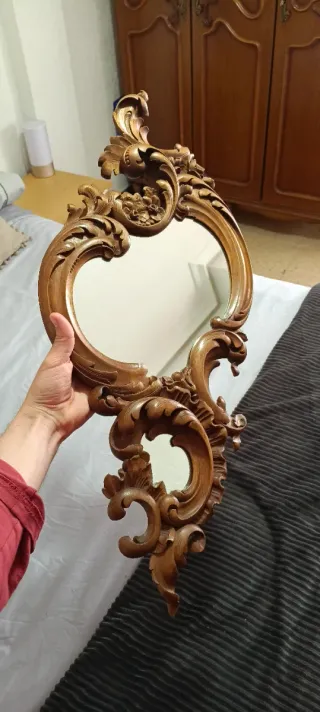 Espejo Vintage Art Deco Madera Tallada