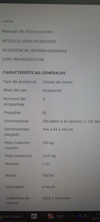 Cinta de correr eléctrica plegable.