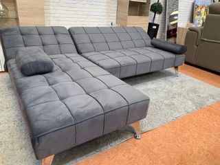 Sofá Cama Chaise Longue Gris Terciopelo