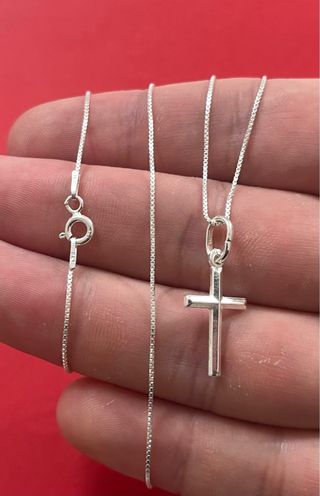 Cadena Veneciana 50cm Y Cruz Lisa Plata 925