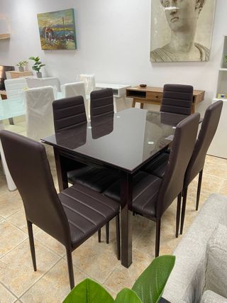 Mesa cristal extensible + 6 sillas NUEVA