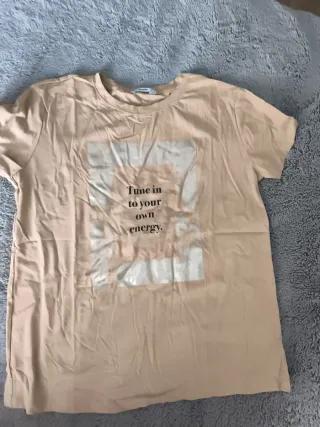 Camiseta beige con mensaje mujer L
