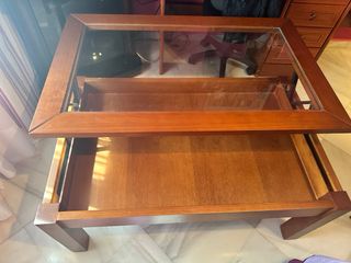 Mesa centro madera y cristal provenzal
