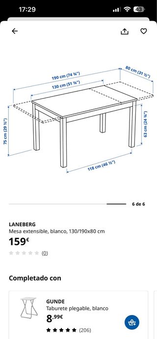 Mesa extensible y 6 sillas blancas