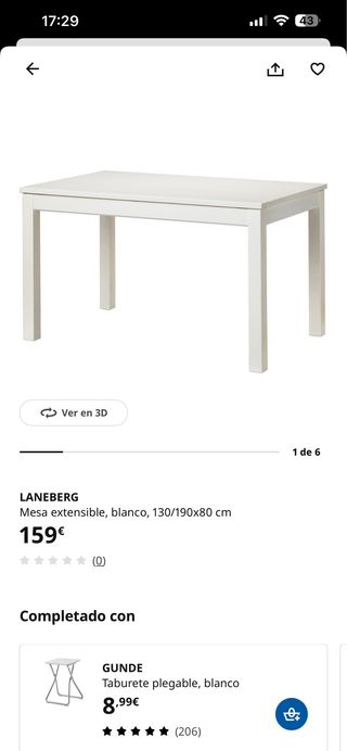 Mesa extensible y 6 sillas blancas
