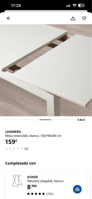 Mesa extensible y 6 sillas blancas