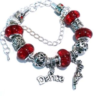 Pulsera Charm Cuentas Rojas Purpurina Ballet