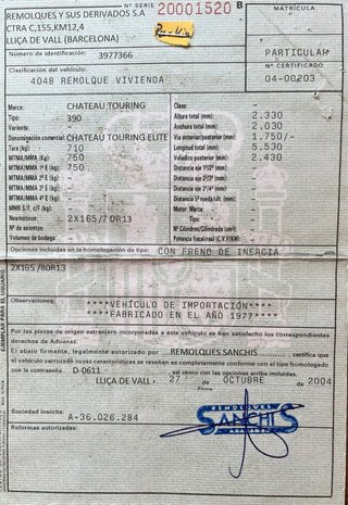 Caravana Vintage con papeles Chateau Touring 390