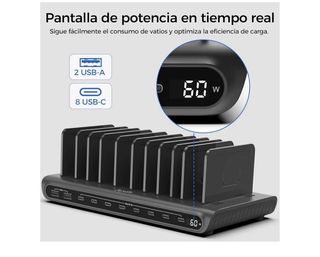 Estación Carga Alxum 60W LED 10 Puertos USB-C/A