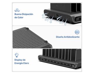 Estación Carga Alxum 60W LED 10 Puertos USB-C/A