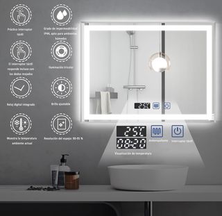 Espejo Baño LED Plata y Blanco