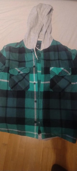Overshirt con capucha H&M verde y negro Hombre