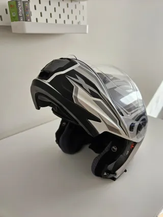 Casco Modular Moto Plata y Negro