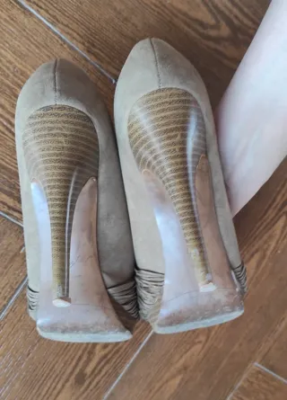 Zapatos tacón Zara beige nudo peep toe