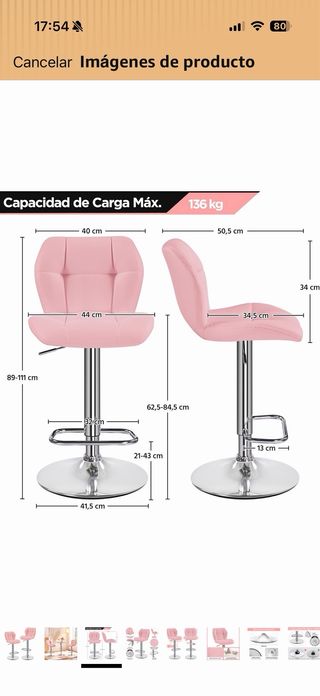 Taburete rosa polipiel nuevo