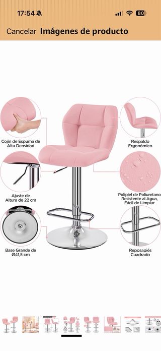 Taburete rosa polipiel nuevo