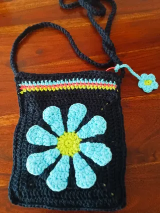 Bolso crochet flor boho hippie hecho a mano