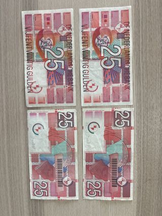 4 Billetes 25 Gulden Países Bajos