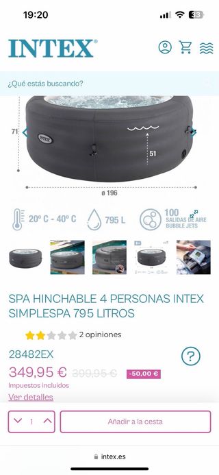 Spa Hinchable Intex 4 Personas 795L