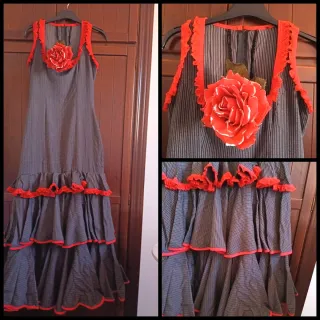Bata flamenca romera gris y roja