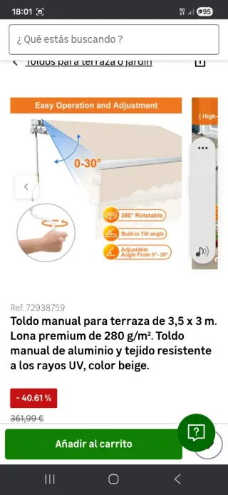 Toldo manual terraza 3,5x3m beige