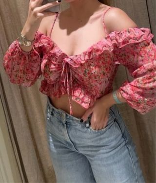 Top floral gasa Stradivarius S nueo