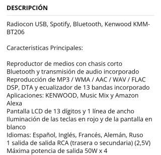 Radio coche KENWOOD KMM-BT206