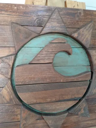 Cuadro Decorativo Envejecido Ola Surf Madera