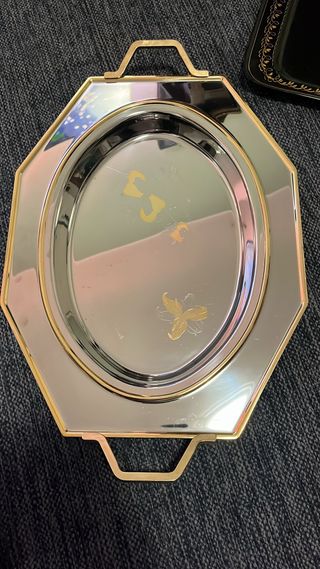 Vassoio ottagonale acciaio e oro