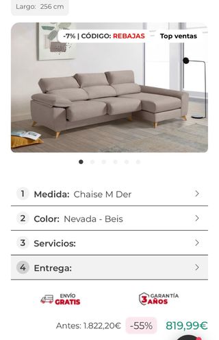 Sofá Chaise Longue TOKIO Beige