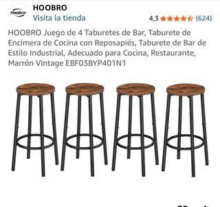 HOOBRO Juego 4 Taburetes Bar Vintage