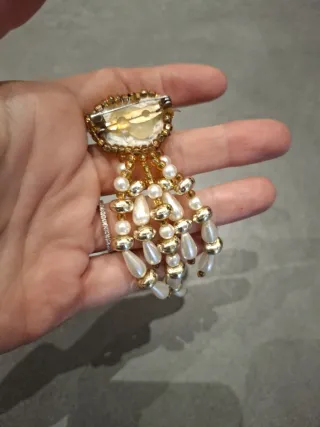 Spilla vintage perle e strass oro