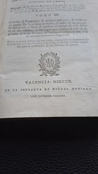 Libro antiguo. Juzgados militares España e Indias.