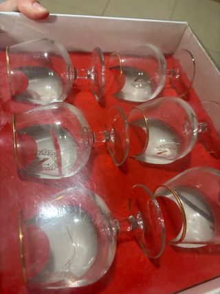 Juego 6 copas licor vintage filo dorado